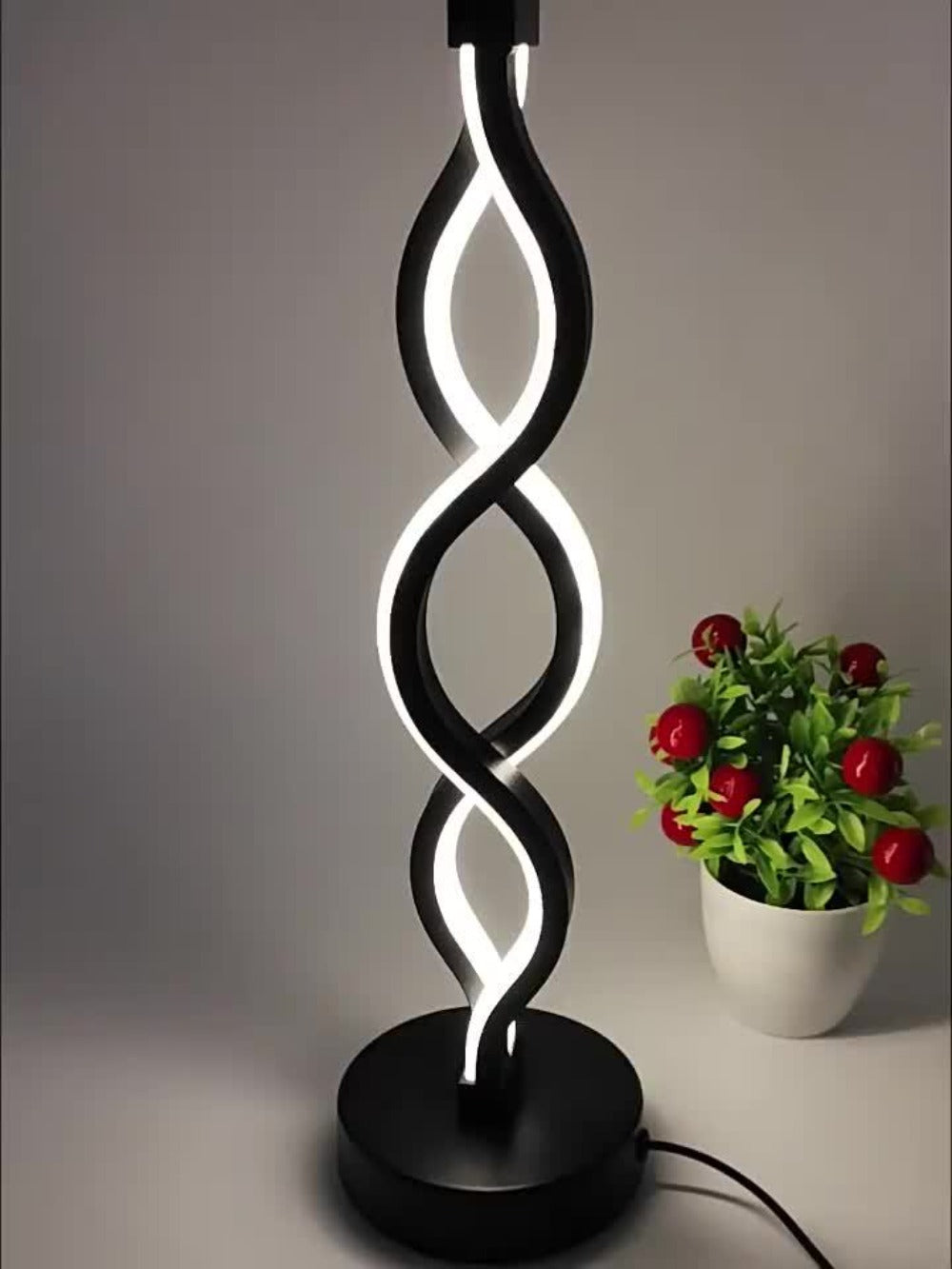 Table Lamp with Spiral LED Wave, Three Color Temperatures, USB Power and One, Two or Wood-Base Options