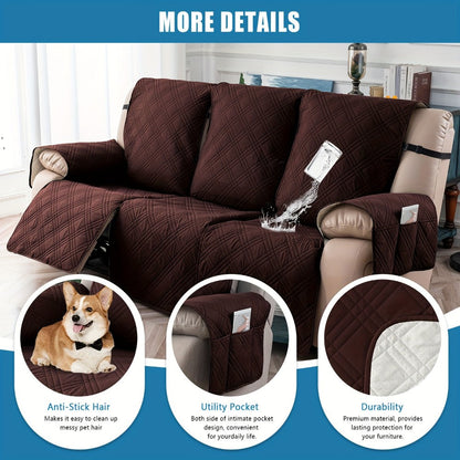 Waterproof Recliner Slipcover 3pcs Set | Non-Slip Quilted Elastic Recliner Chair Cover, Furniture Protector for Living Room Bedroom Office, 8 Colors