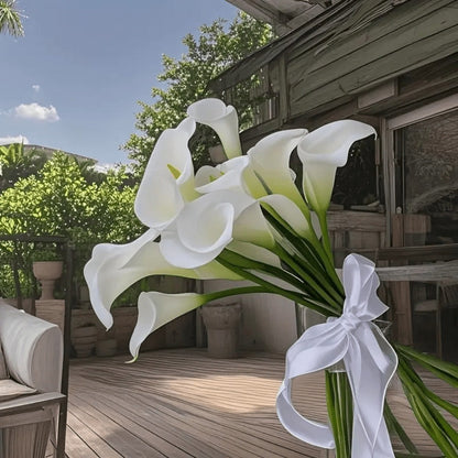 Artificial Calla-Style Flower Bouquet, 20-Piece 13.5-Inch Stem Set in White, Black, Red or Orange