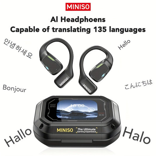 AI Translation Wireless Earbuds Real-Time 135 Languages Open-Ear Design Full-Color Touch Screen Gaming Headset Bluetooth for Travel Business Study iOS Android