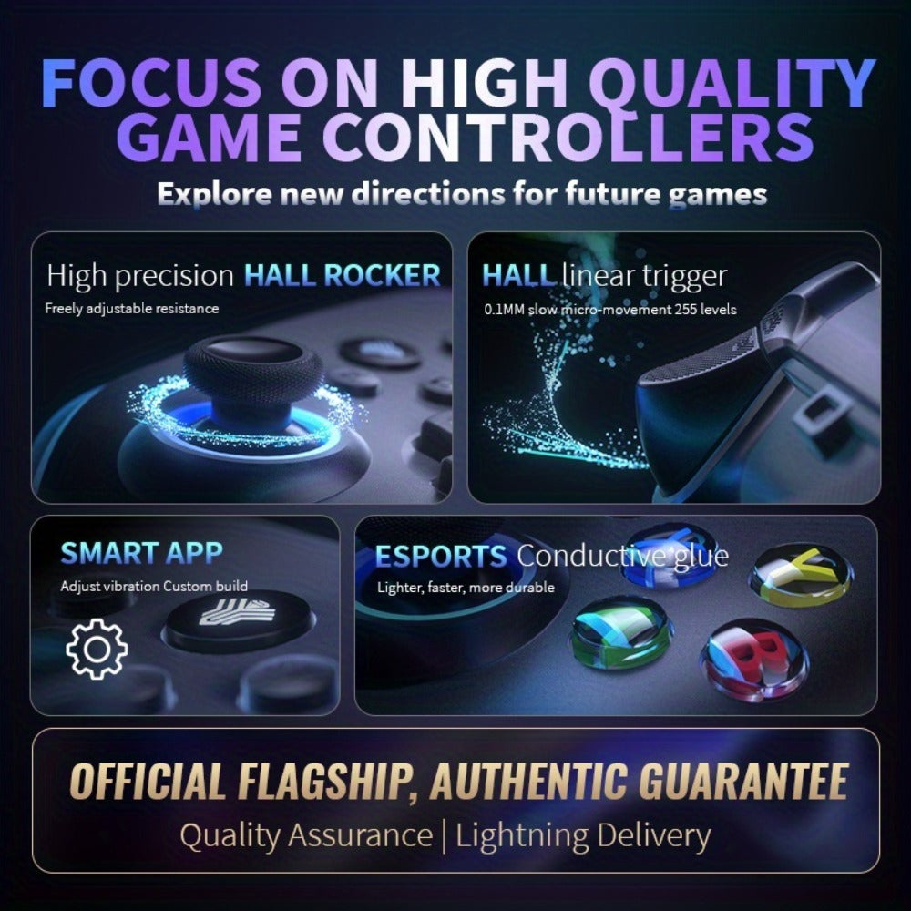 Three-Mode Wireless PC Controller with RGB Lighting, Hall Effect Joystick & Trigger, Programmable Buttons & Vibration for Windows PC, Android, Nintendo Switch & Steam – Not Compatible with Xbox