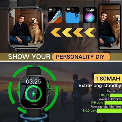 Smart Watch Square Display with Wireless Calling, 100+ Sport Modes and Black or Silver Band Options