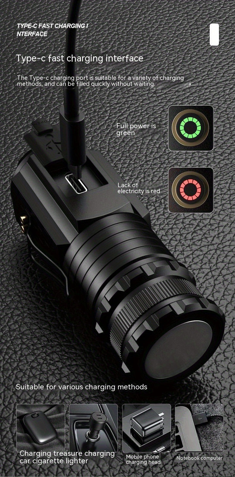 Flashlight Magnetic Mini EDC Light with Type-C Charging, Three LEDs and 18350 Battery Set Kit