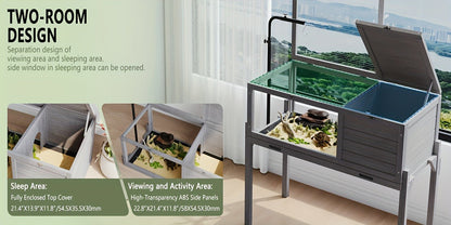 Large Tortoise Habitat Turtle Cage Enclosure with Detachable Legs Removable Roof Ramp Lamp Holder Indoor Outdoor