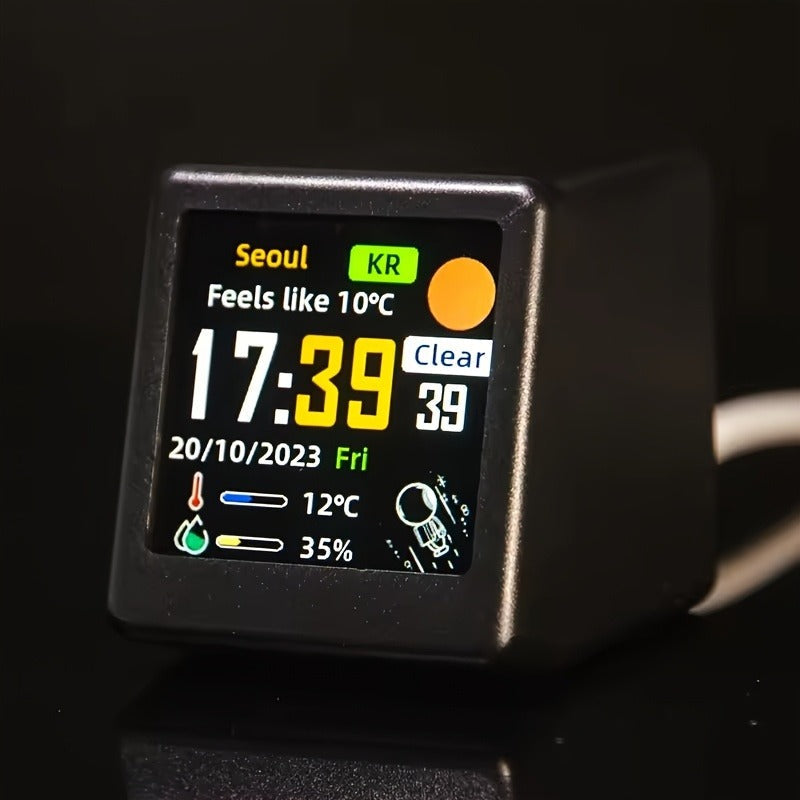 WiFi Weather Station Desktop Clock - Mini Smart Display Temperature Humidity Atmospheric Pressure Wind Speed GIF Animation