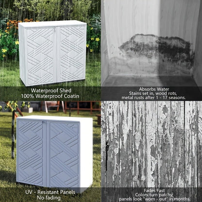 Outdoor Storage Cabinet with Doors & Metal Shelves | Resin