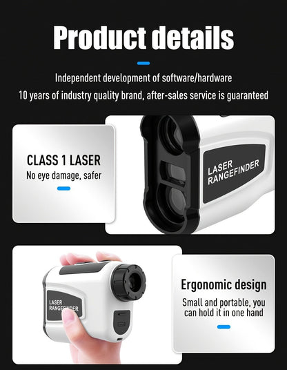 White Golf Laser Rangefinder, Model LAB12 with 1200-Yard Source Rating, 6x Optics and USB Charging