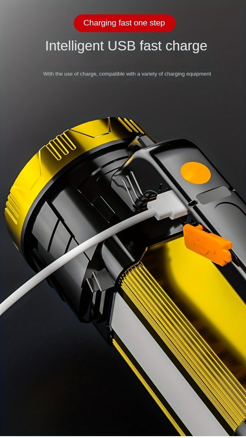 Flashlight 2000-Lumen Rechargeable Searchlight with 2400mAh Battery, Side Lantern and USB Output