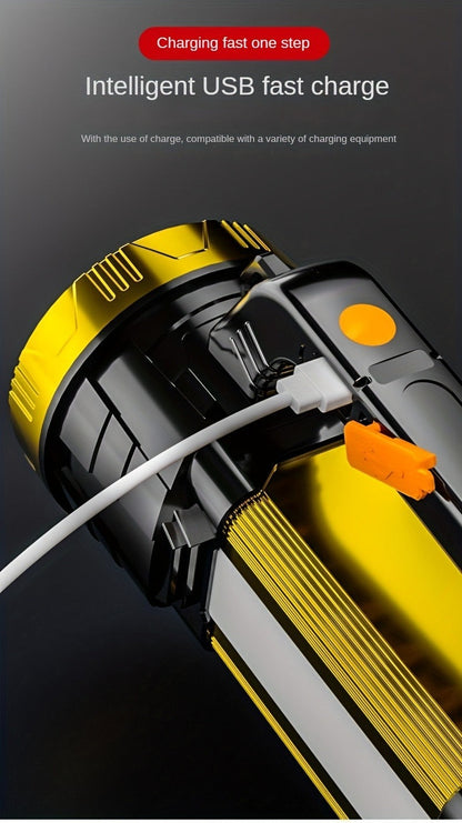 Flashlight 2000-Lumen Rechargeable Searchlight with 2400mAh Battery, Side Lantern and USB Output