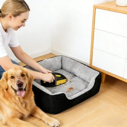 Reusable Fabric Pet Hair Removal Mitt Set with Four Black Mitts and Yellow Hand Straps for Upholstery