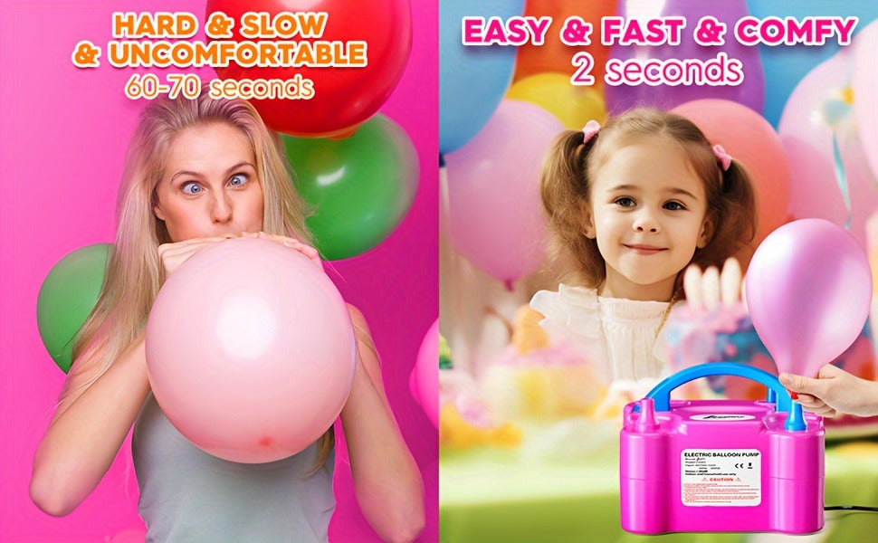 Electric Balloon Pump Double Nozzle 600W – Portable Fast Balloon Blower Inflator for Party Decoration, Birthday, Wedding & Events, 110V-120V, Multiple Colors with Optional Balloon Kit (Green, Rose Red, Pink, Blue, Orange)