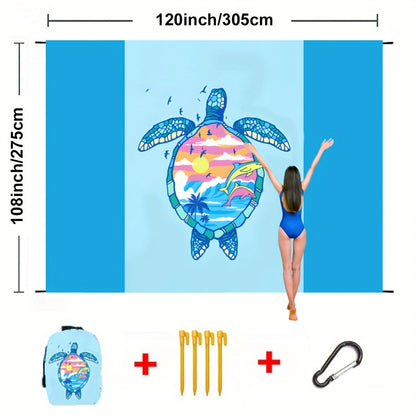 Printed Beach Mat with 19 Exact Size-and-Pattern Options, 198 x 205cm to 275 x 305cm with Stakes and Pouch