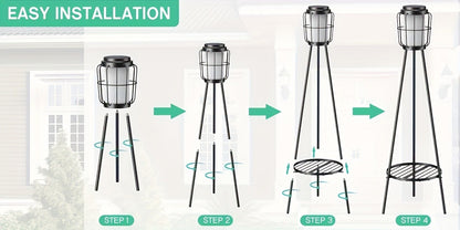 Solar Floor Lamp with Metal Plant Stand 36 Inch Outdoor Solar Light Flower Shelf for Patio Deck Yard Garden Outdoor Decor Gift Set of 2