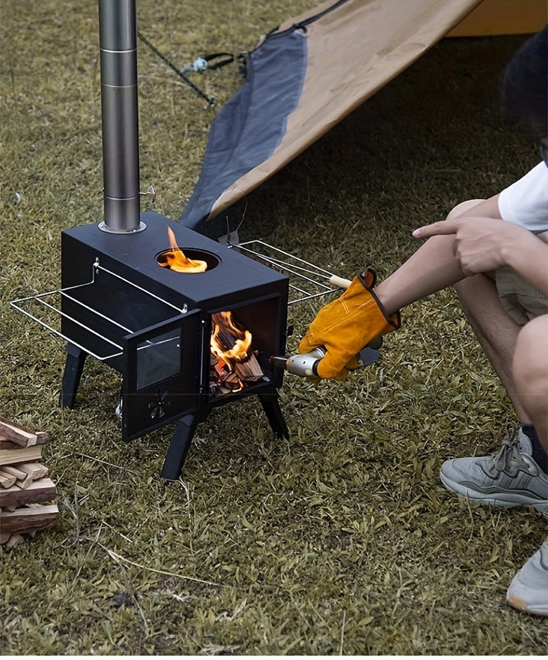 Portable Stainless Steel Wood Burning Camp Stove, Foldable Backpacking Rocket Stove for Outdoor Camping, Hiking & Survival