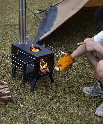 Portable Stainless Steel Wood Burning Camp Stove, Foldable Backpacking Rocket Stove for Outdoor Camping, Hiking & Survival
