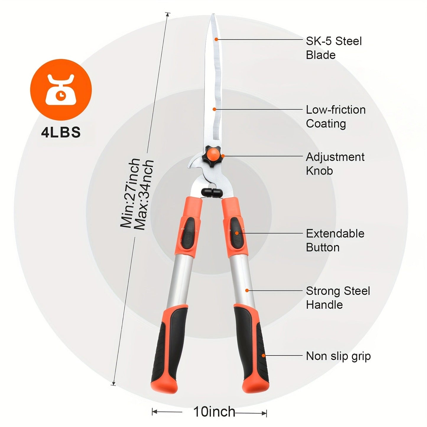 Long-Reach Bypass Lopper with Telescoping Silver Handles, Orange Grips and 27–34-Inch Variant Label
