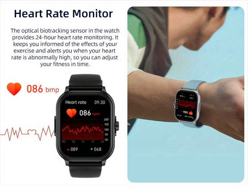 Smart Watch 2.01-Inch Display with Bluetooth 5.1 Calling, 280mAh Battery and Black or Pink Band