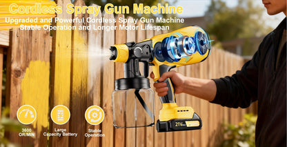 Electric Paint Sprayer Cordless Rechargeable 500ml HVLP Spray Gun Adjustable Modes for Walls Wood Cars Furniture Decks Indoor Outdoor