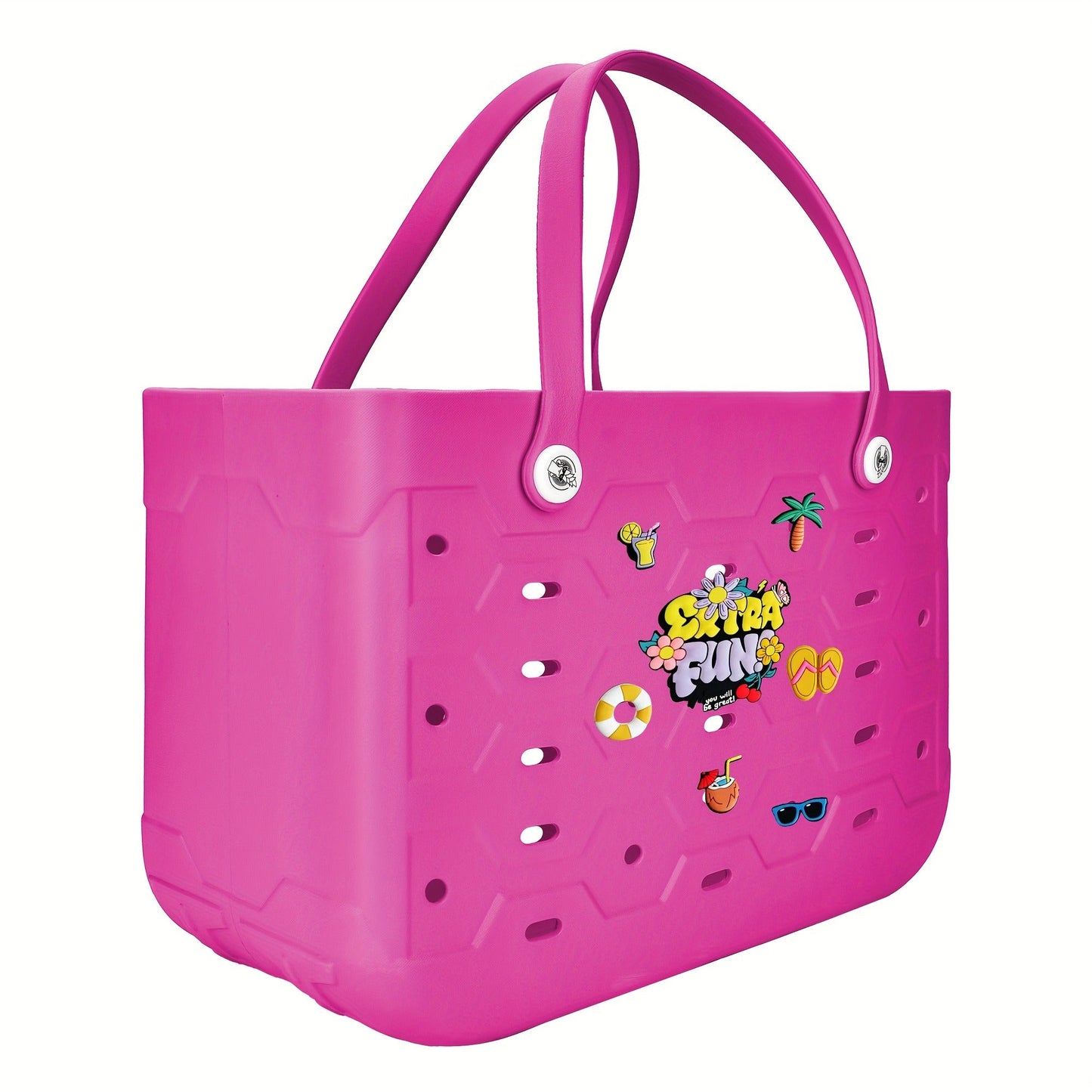 EVA Beach Bag for Women with Drainage Holes Waterproof Tote Bag Summer Outdoor Camping Shopping Travel Bag with Cute Decorations Multiple Colors S M L