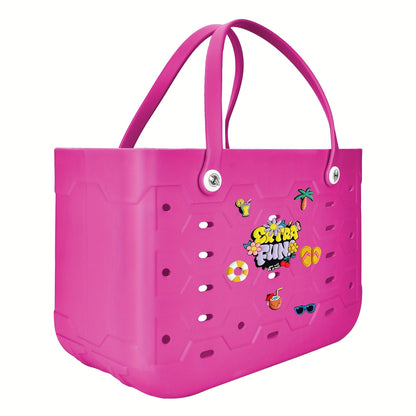 EVA Beach Bag for Women with Drainage Holes Waterproof Tote Bag Summer Outdoor Camping Shopping Travel Bag with Cute Decorations Multiple Colors S M L