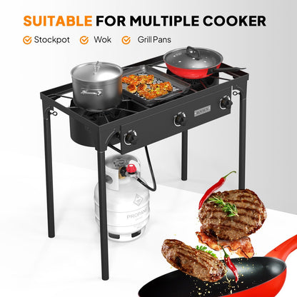 Outdoor Propane Burner Stove Cast Iron High Pressure Gas Cooker with Detachable Stand Legs