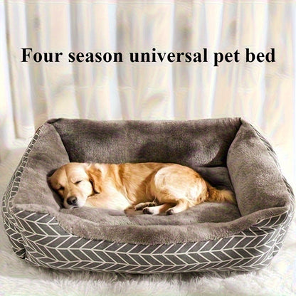 Printed Rectangular Pet Bed with Raised Perimeter in Four Sizes and Two Color-Pattern Options