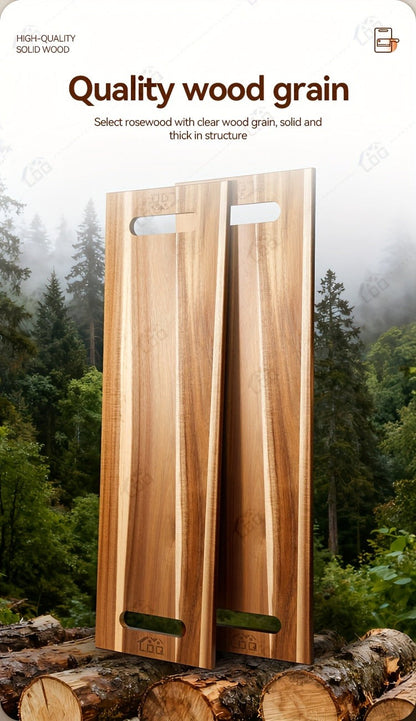 Extra-Long 36 x 11-Inch Wood-Color Charcuterie Board with Recessed Handles and Two Display Stands