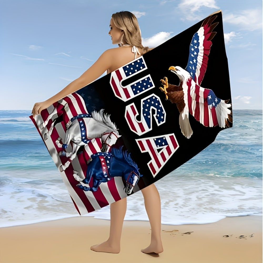 Patriotic Eagle and USA Beach Towel, 29 x 58 Inches, Lightweight Design for Pool, Swimming and Travel