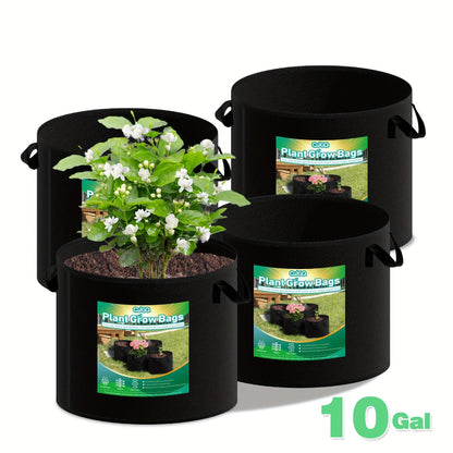 Plant Grow Bags 4-Pack with Handles | Breathable Fabric Planter 5 & 10 Gallon | Aeration Pots for Vegetables Tomatoes Herbs Flowers Indoor Outdoor Garden