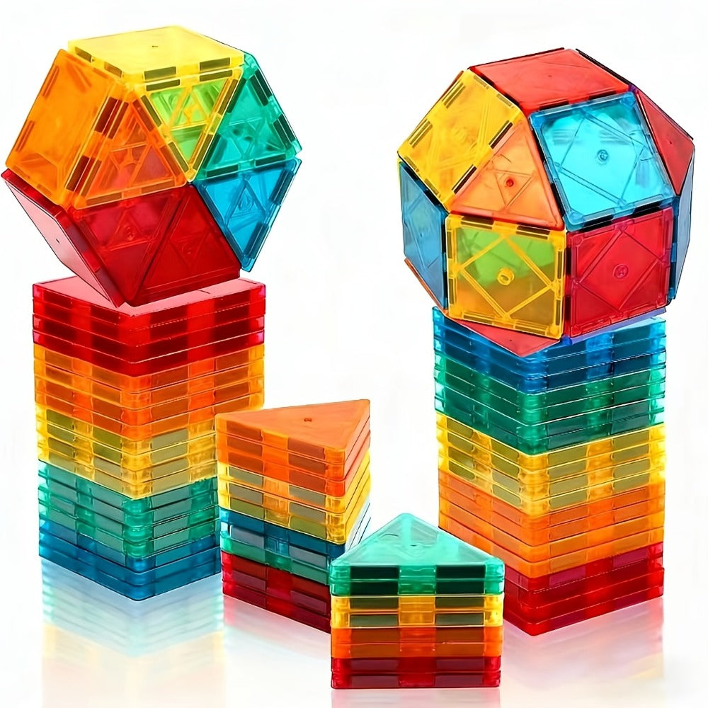 Magnetic Tiles 34-Piece Translucent Starter Building Set with Squares, Triangles, Gates and Window Shapes