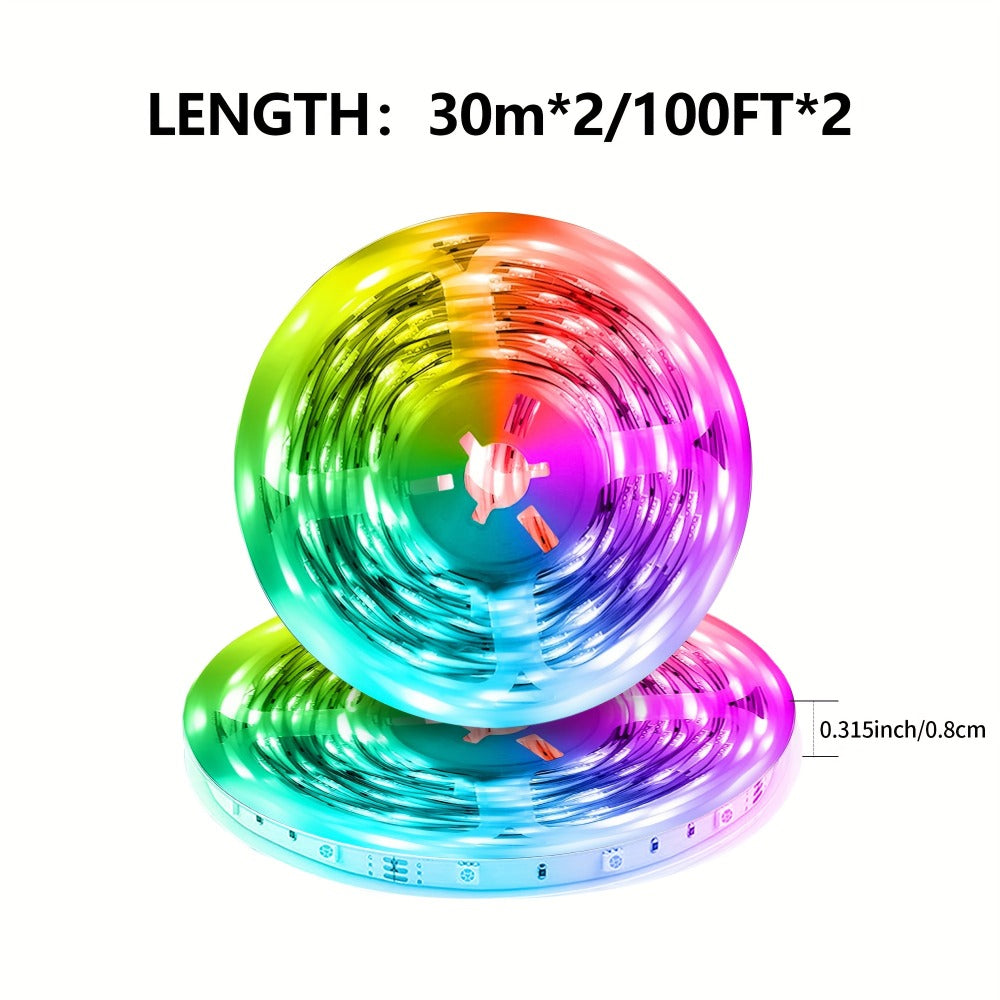 RGB LED Smart Light Strip 200FT Music Sync Color Changing – 44-Key Remote, Multi-Color Adjustable, Adhesive Install | Living Room, Bedroom, Gaming Room & Home Decoration