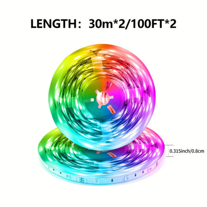 RGB LED Smart Light Strip 200FT Music Sync Color Changing – 44-Key Remote, Multi-Color Adjustable, Adhesive Install | Living Room, Bedroom, Gaming Room & Home Decoration