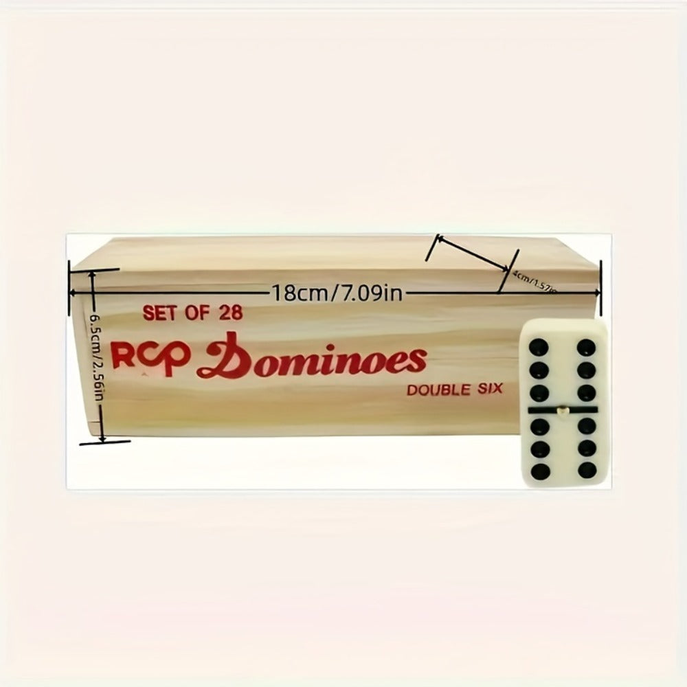 Double-Six Dominoes Set with 28 Ivory-Color Tiles and Wooden Storage Case for Adult Game Nights
