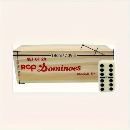 Double-Six Dominoes Set with 28 Ivory-Color Tiles and Wooden Storage Case for Adult Game Nights