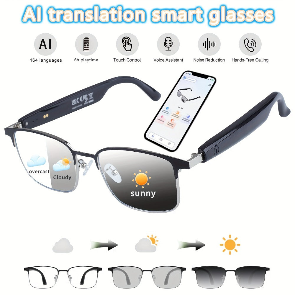Smart Glasses 160-Language Translation Eyewear with Open-Ear Audio and 19 Photochromic Frame Options