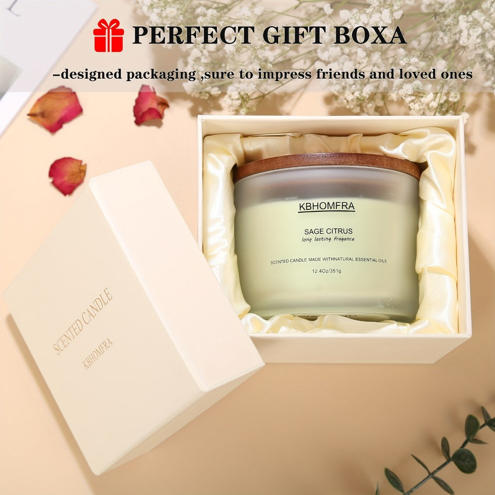 12.4oz Candle with Three Cotton Wicks, Wide Glass Jar, Gift Box and Six Fragrance Selections