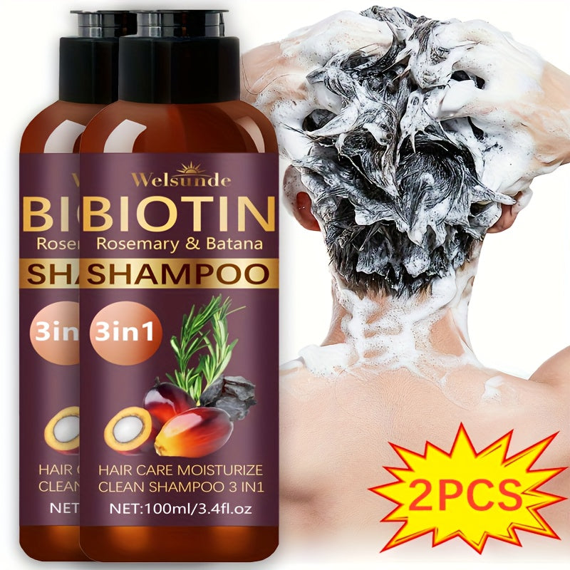 Two-Pack 100 ml Batana Oil Shampoo with Biotin and Rosemary Extract for Daily Hair Care Routines