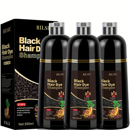 Gray Hair Coverage Shampoo 3-in-1 Hair Dye Shampoo 3-Pack | Herbal Natural Formula Color in Minutes | Long-Lasting Black Brown Chestnut Brown | No Mixing Easy Home Hair Color for Men & Women