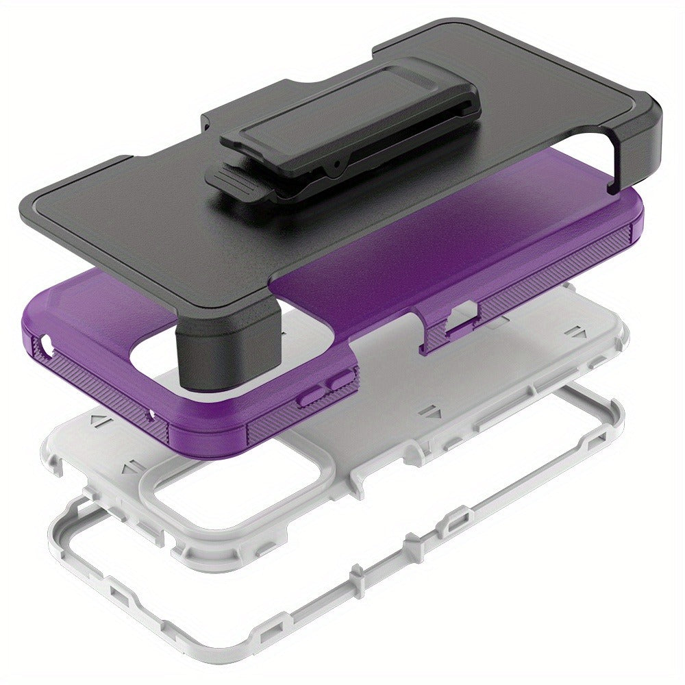 Phone Case Multi-Layer PC and TPU Cover with Belt Clip Holster and Kickstand for Moto G Play 2024