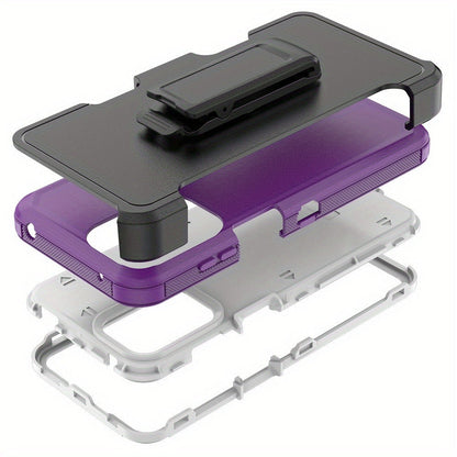 Phone Case Multi-Layer PC and TPU Cover with Belt Clip Holster and Kickstand for Moto G Play 2024