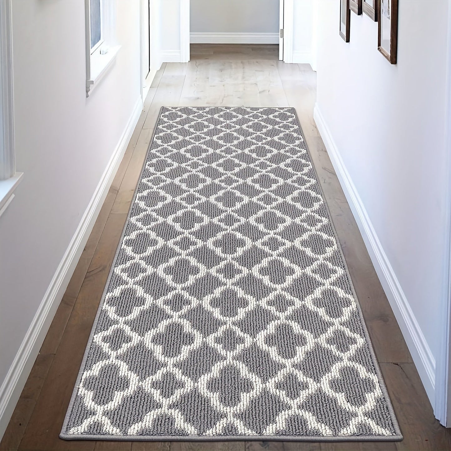 Moroccan Trellis Hallway Runner in Black or Gray with 2 × 6, 2 × 8 and 2 × 10 ft Size Options