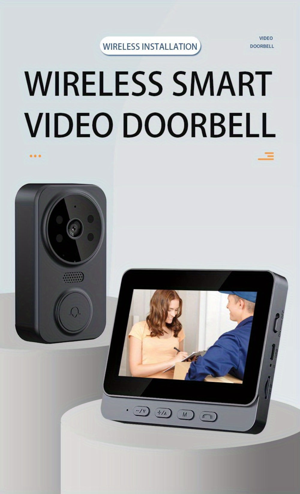 170° Wide Angle Video Doorbell Camera 1080P with 4.3" HD Monitor - No WiFi No App No Subscription, 850nm Night Vision, USB-C Rechargeable, 128GB SD Card Option, Two-Way Audio