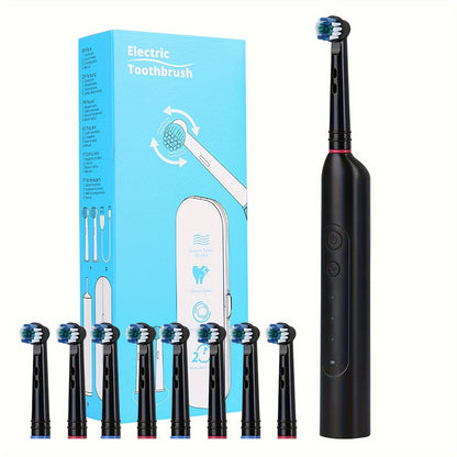 Electric Toothbrush with IPX7 Rating, Eight Round Brush Heads, Three Modes, Type-C Charging and Travel Case