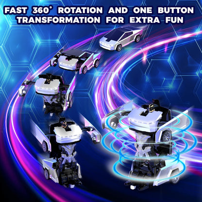 Remote Control Car, Spider-Man Pattern 1:18 Transforming Robot Vehicle with One-Button Change, LED Lights and Three Colors