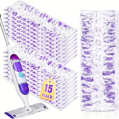PowerMop-Style Disposable Mop Pad Refills in 15-Count or 50-Count Packs with Purple Scrubbing Strips