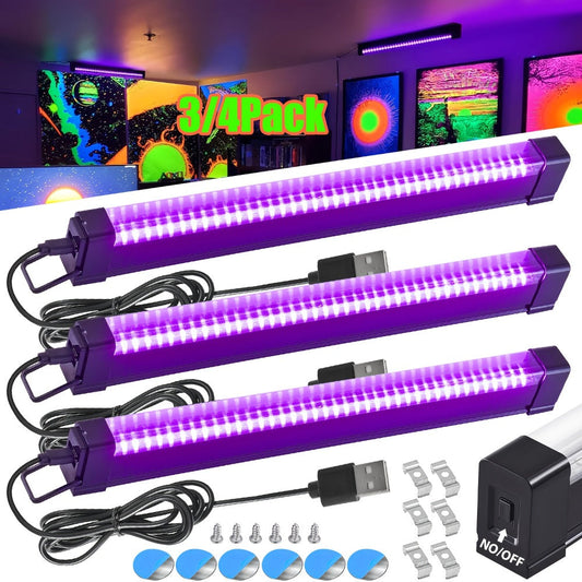 UV Black Light Strip USB LED – 32cm / 12.6ft Portable Magnetic Black Light Tube for Halloween Party, Fluorescent Tapestry, Body Paint, Posters, Christmas & Cabinet Lighting (3-Pack / 4-Pack)