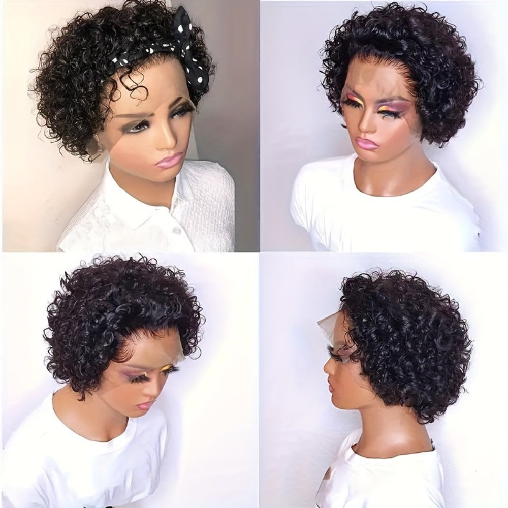 Short Afro Curly Wig Black 6 Inch African American Small Curl Full Synthetic Rose Net Cap Glueless Wig for Women Party Music Festival Show Travel Gift