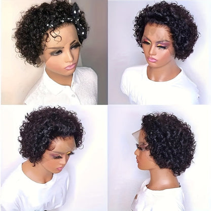 Short Afro Curly Wig Black 6 Inch African American Small Curl Full Synthetic Rose Net Cap Glueless Wig for Women Party Music Festival Show Travel Gift