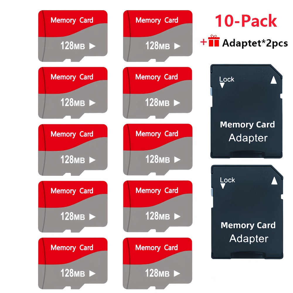 MicroSD Memory Card 10-Pack in 128MB, 256MB or 512MB Capacity Options with Two Full-Size SD Adapters