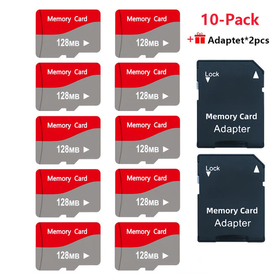 10-Pack TF Micro SD Cards 128MB 256MB 512MB with 2 SD Adapters – High-Speed Flash Memory Cards for Dash Cameras, Tablets, Smartphones, Cameras & IoT Devices, Bulk Memory Card Set